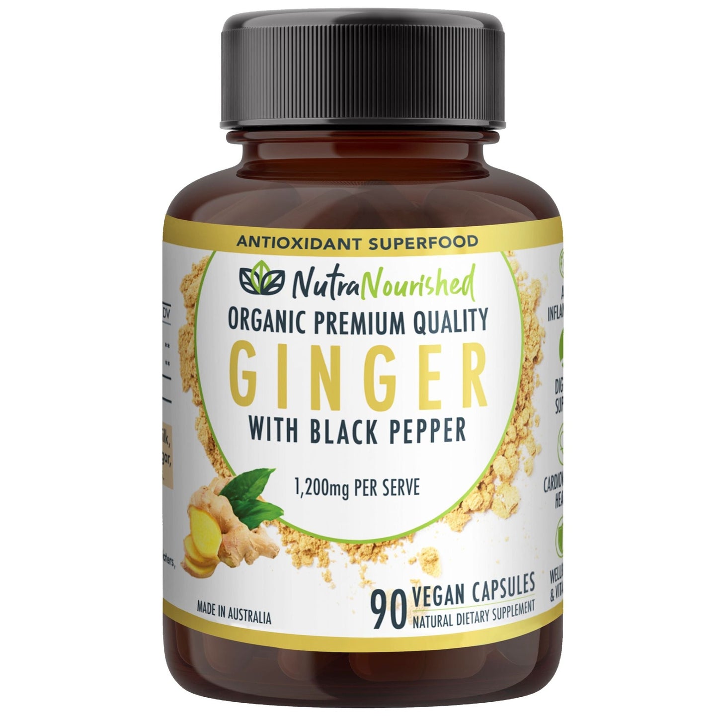 Ginger Capsules Organic Vegan - 90 Vegan Capsules | Nutra Nourished