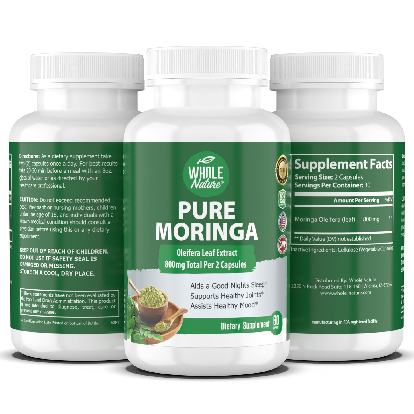 Moringa Capsules, 800mg Organic Moringa Oleifera